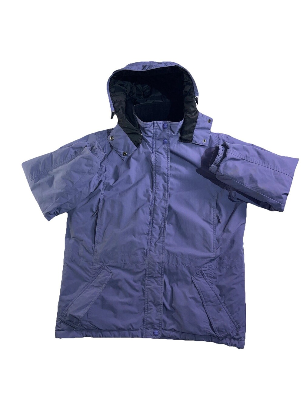 L.L. Bean Womens Petite Medium Hooded Ski Jacket Purple Insulated Full Zip Snap
